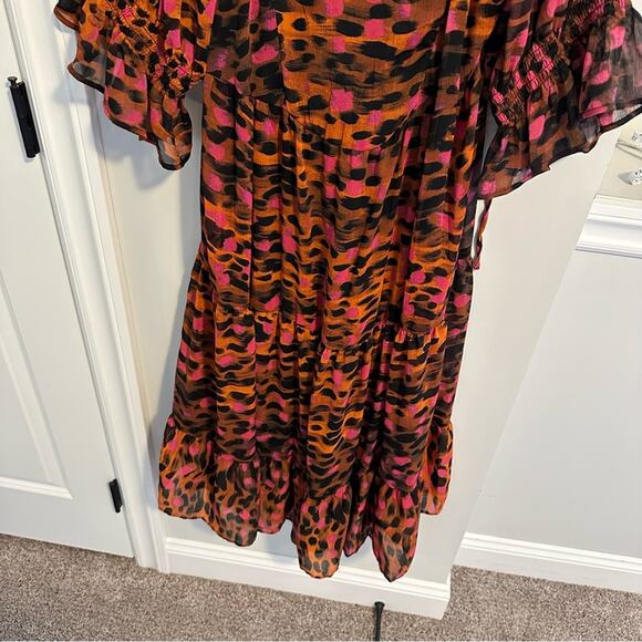 NWT TopShop Orange Black Pink Printed Maxi Dress 6 - Picture 4 of 9
